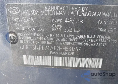 2017 Hyundai Sonata из США, поврежденный, VIN 5NPE24AF2HH531757